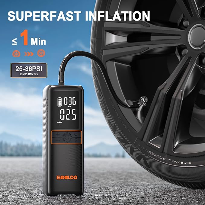 GOOLOO GT160 Tire Inflator Portable Air Compressor, 160PSI Portable Air Pump for Car Tires, 7500mAh Cordless Air Pump with Digital Pressure Suitable for Cars, Bikes, Balls, Motorcycles