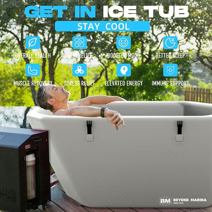 Inflatable Ice Bath Tub for Athletes, Slanted-Edge Cold Plunge Recovery Tub with Insulated Lid, EVA Groundsheet, Backpack, 120 Gallon Capacity, 61" x 31.5" x 24.8", Portable Durable Design