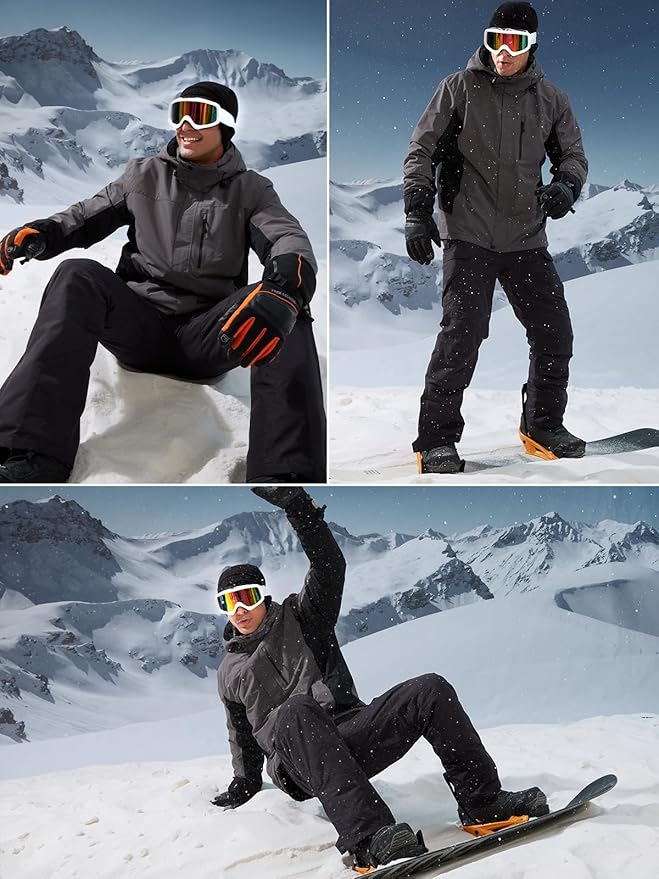 FREE SOLDIER Men's Waterproof Snow Insulated Pants Winter Skiing Snowboarding Pants with Zipper Pockets