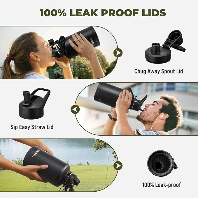 COKTIK 64oz Half Gallon Water Bottle - Triple Insulated Stainless Steel Flask, 48hr Cold Retention, Leakproof & BPA-Free, Large Water Jug for Gym, Hiking, Camping, Outdoor Sports (Midnight)