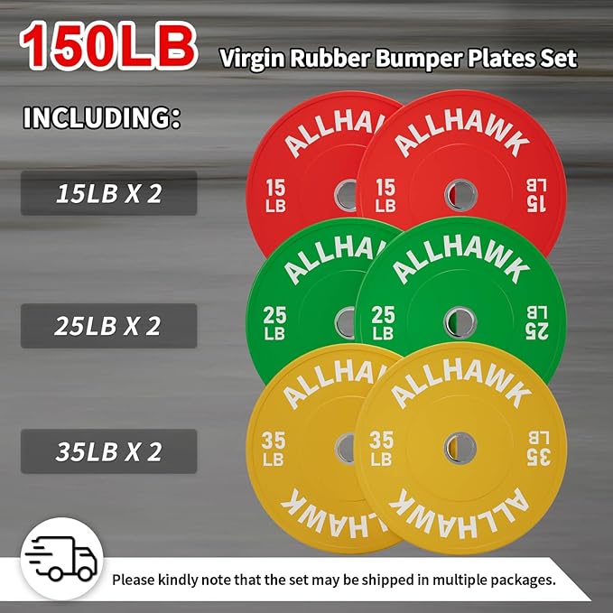 Colored Olympic Weight Plates, 2-inch Rubber Bumper Plate Set for Home Gym Barbell Weight Lifting and Strength Training