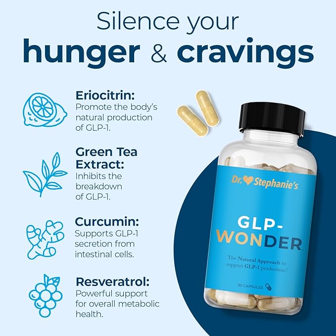 Dr. Stephanie's GLP-Wonder Natural GLP-1 Boosting Supplement - Control Hunger & Appetite, Fight Cravings - Side-Effect Free Support