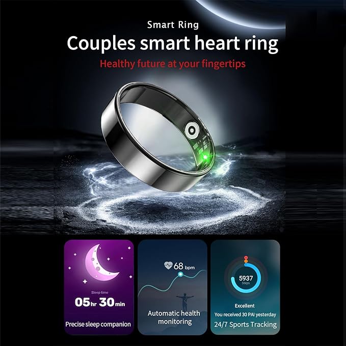 Fitness Tracker, Smart Ring for Women Men, Sleep Tracker Ring with 24/7 Heart Rate Monitor, Fitness Ring with Activity Tracker, Step Counter, Calorie Pedometer, No APP Fee, iOS Android (Rose Gold, 9)