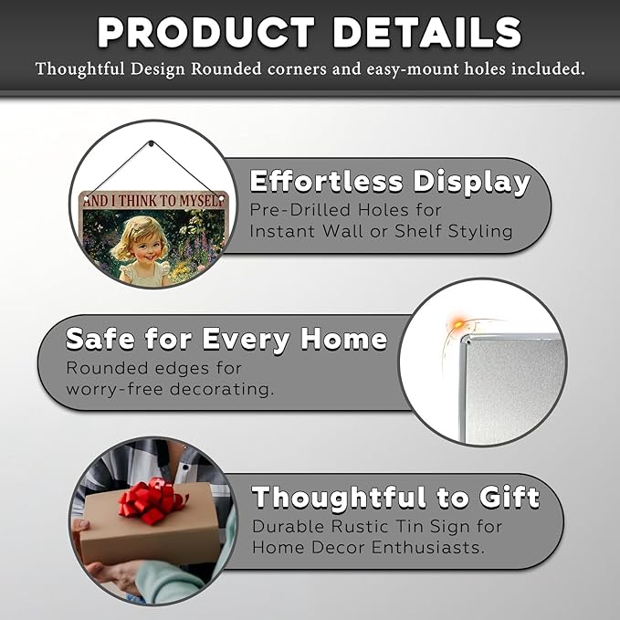 Garden Girl Metal Tin Sign Wall Art Rustic Vintage Outdoor Decor And I Think To Myself What A Wonderful World Quote 12 * 16inch