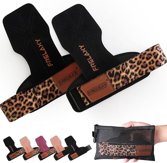 Frelaxy Lifting Wrist Straps Women and Men, Weight Lifting Grips with Cushion Wrist Loop, Double Layer Leather and Storage Pouch, Gym Workout Straps for Deadlift and Powerlifting