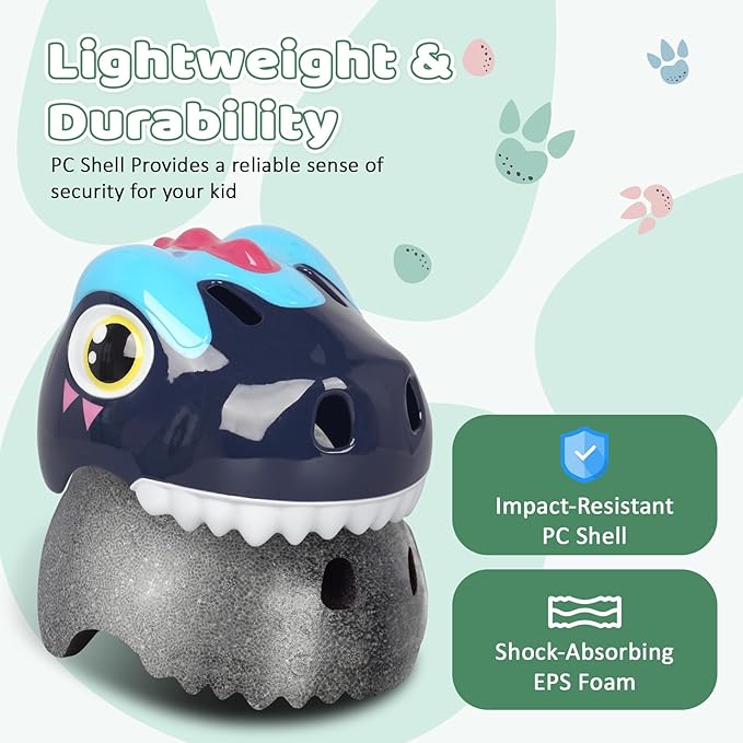 Dinosaur Bike Helmet for 1-3-5-8 Toddler Baby Kids, Lightweight Bicycle Helmet for Cycling Skateboard Roller Skate & Multi-Sports,2 Sizes for Boys and Girls