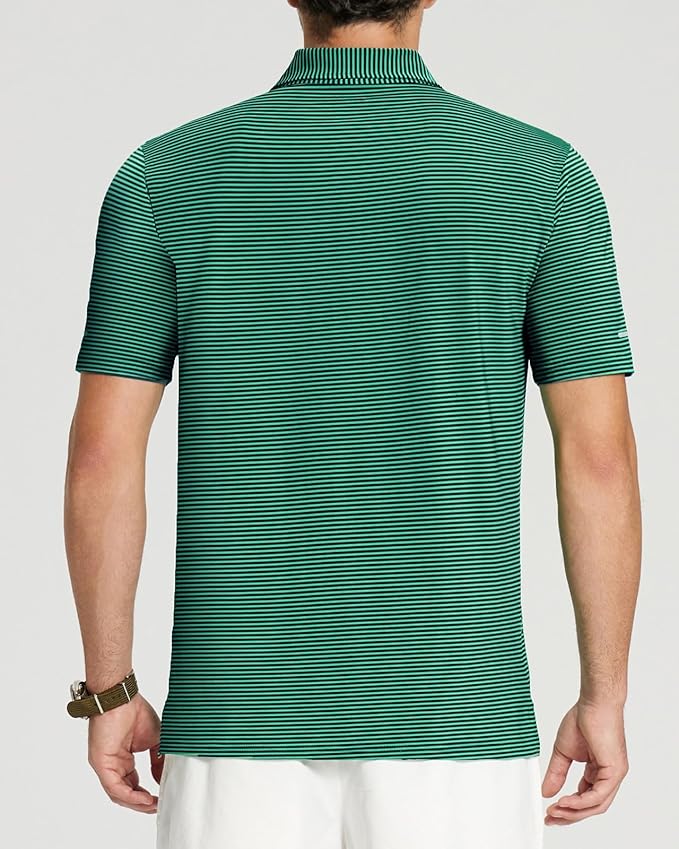Golf Shirts for Men - Moisture Wicking Short Sleeve Performance Sport Casual Striped Collared Mens Polo Shirt