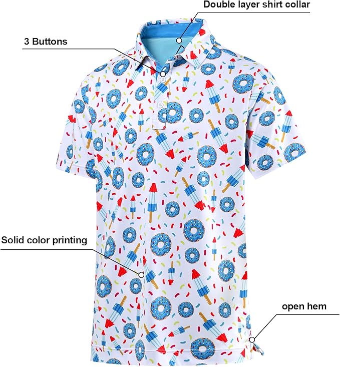 DEOLAX Mens Polo Shirts Fashion Print Mens Golf Shirt Dry Fit Mens Golf Polo Short Sleeve Quick Dry Funny Golf Shirt for Men