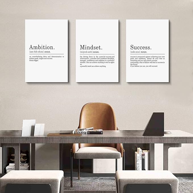 Inspirierendes Leinwandbild – Ephany Art – Mindset Zitate Drucke, motivierende Wandkunst, Erfolg, gerahmtes Unternehmer-Poster, positive Zitate, Arbeitsplatz (L-3 Stück, 40.6x61x3 Stück)
