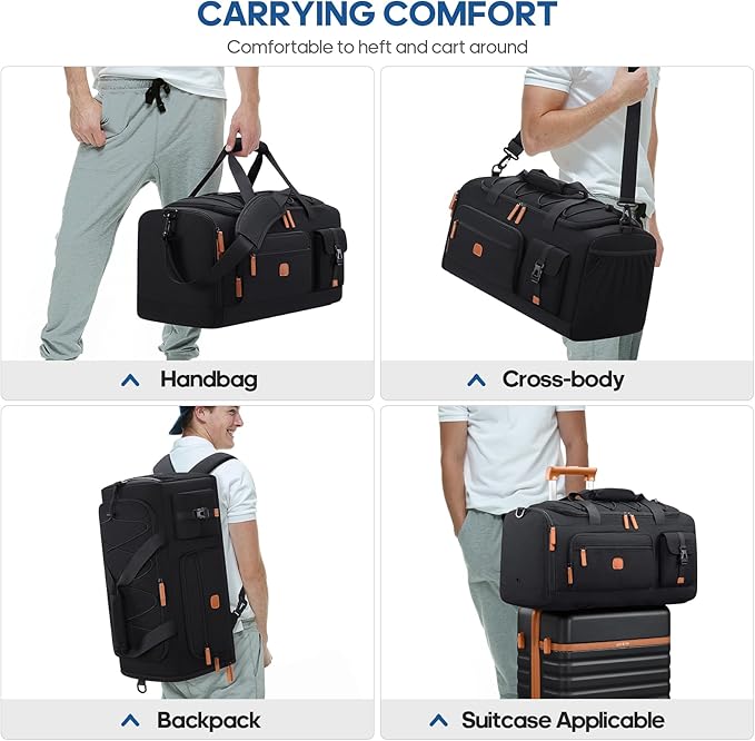 Gym Bag for Men and Women with Shoe & Laptop Compartment, 3-in-1 Sports Travel Duffel Bag Anti-Theft Weekender Carry-On Backpack for Airplane & Workout, Overnight Travel Bag,35L (Black, Medium)