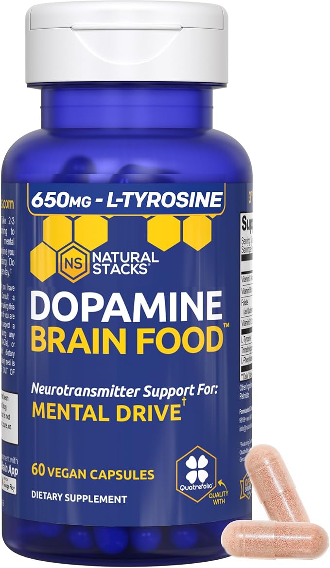 Dopamine Brain Food - 650mg L-Tyrosine Supplement - Dopamine Supplement for Focus & Mental Drive - Supports Mental Energy - Neurotransmitter Support with B Vitamins - 120 Capsules