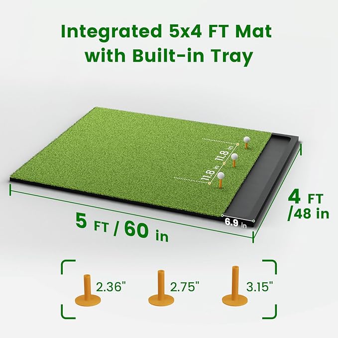 Golf Hitting Mat with Ball Tray, 5x4 & 6x4 ft, 26mm/31mm Thick, Standard & Alignment Line Options, Premium Golf Practice Mat for Indoor Outdoor Swing & Chipping