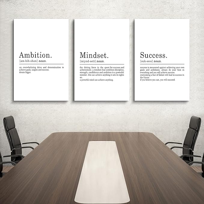 EPHANY ART - Inspirational Canvas Prints - Mindset Quotes, Motivational Wall Art Success Framed Entrepreneur Poster - Positive Quotes Wall Poster for Home Office Workplace (L-3pcs, 24x36inchx3pcs)