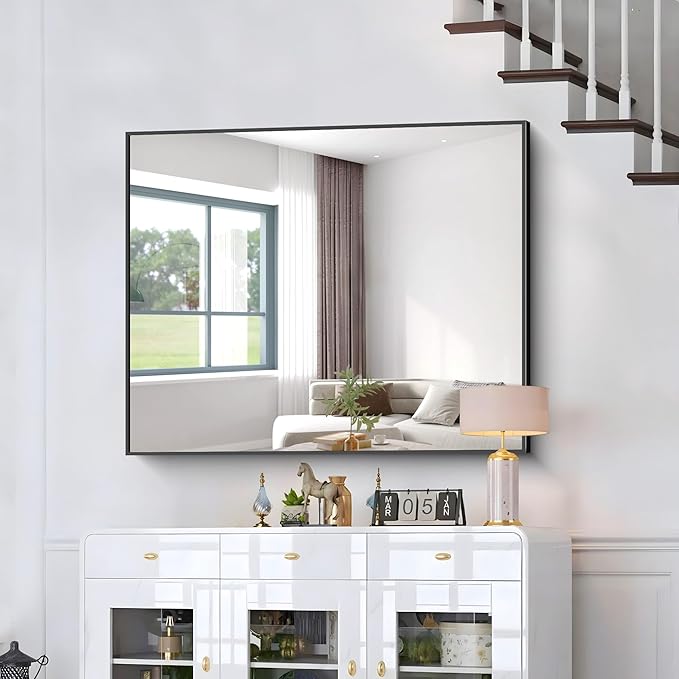 Bathroom Mirror,40x48 inch Bathroom Mirrors for Over Sink,Large Wall Mirror for Bathroom Wall Mounted Rectangle Mirrors,Black Vanity Mirror for Living Room,Bedroom Entryway,Horizontal/Vertical