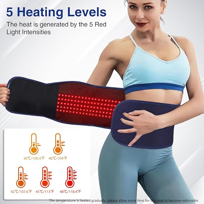 Cordless Back Massager Belt - FSA-HSA Eligible Red Light Therapy Massage Belt with 5 Heating Levels,3 Vibration Modes, Lower Back Massager for Pain Relief Deep Tissue,4 Motors,Battery-Powered (Blue)