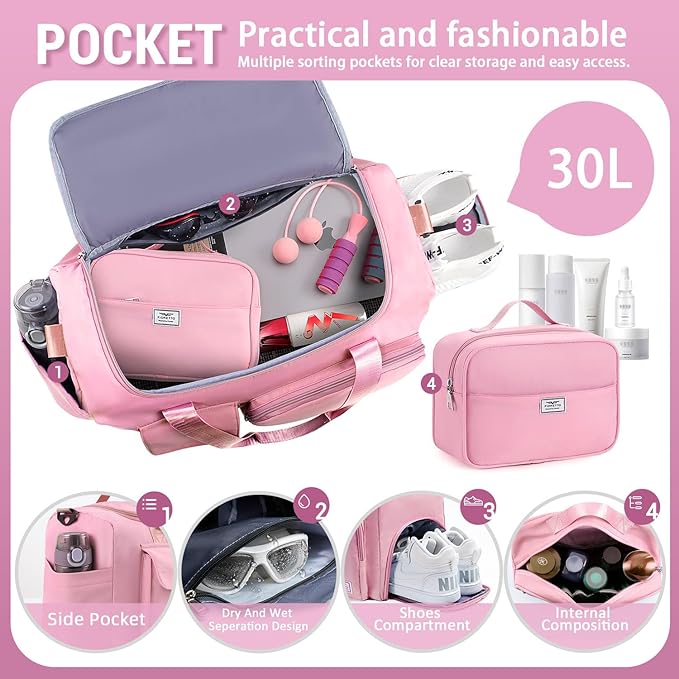 FIORETTO Women's Gym Duffle Bag with Shoes Compartment, 37L Capacity, Ideal for Travel, Gym, Sports, Duffel, Weekender