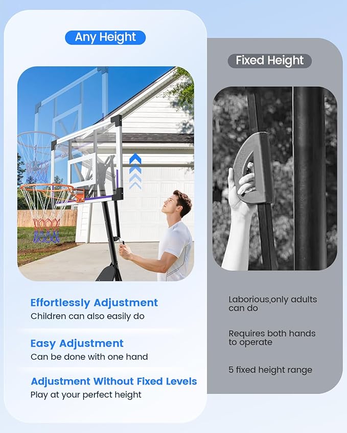 Basketball Hoop Outdoor Portable 44/48 Inch Backboard, 10ft Quickly Adjustable Basketball Goal System with Wheels for Court/Backyard/Driveway