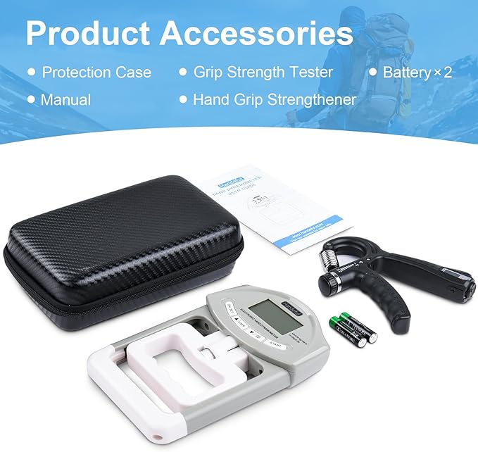 Handeful Grip Strength Tester Trainer - Dynamometer Handgrip Measurer Meter, Handheld Strengthener Exerciser for Sports, School, and Home Use (198Lbs / 90Kgs)