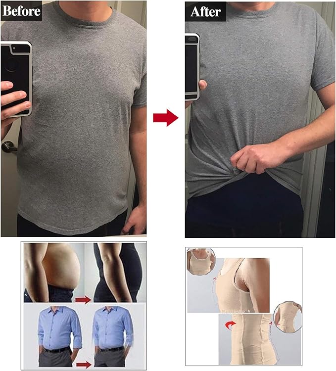 GKVK Mens Slimming Body Shaper Vest Shirt Abs Abdomen Slim