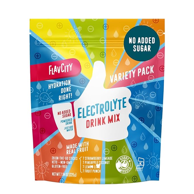 FlavCity Electrolytes Powder Packets - 28 Hydration Packets, Variety Pack - No Added Sugar - Hydration Powder with Real Fruit & Unrefined Sea Salt - Keto & Gluten-Free (28 Stick Packs)