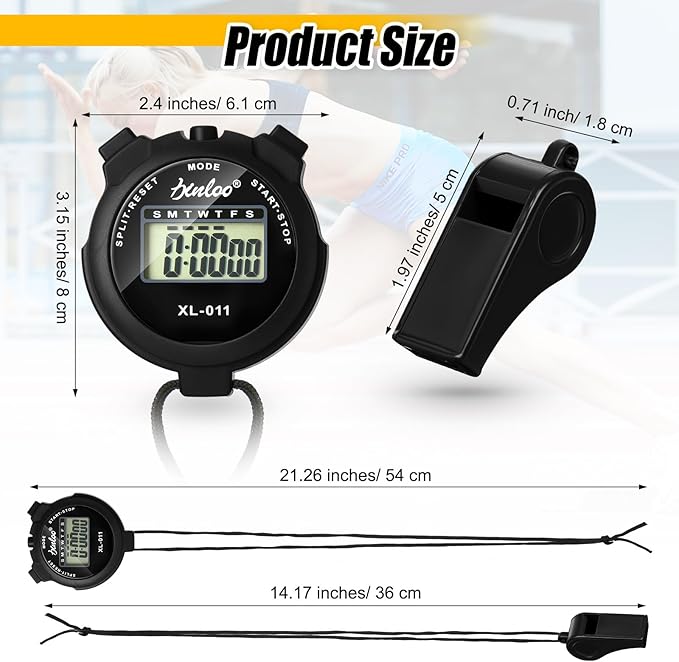 72 Pcs Digital Stopwatch Timer Plastic Whistle Bulk for Sports Coaches Referee Waterproof Watch Timer Whistle with Lanyard Multi Function Electronic Fitness Date Alarm (Black)