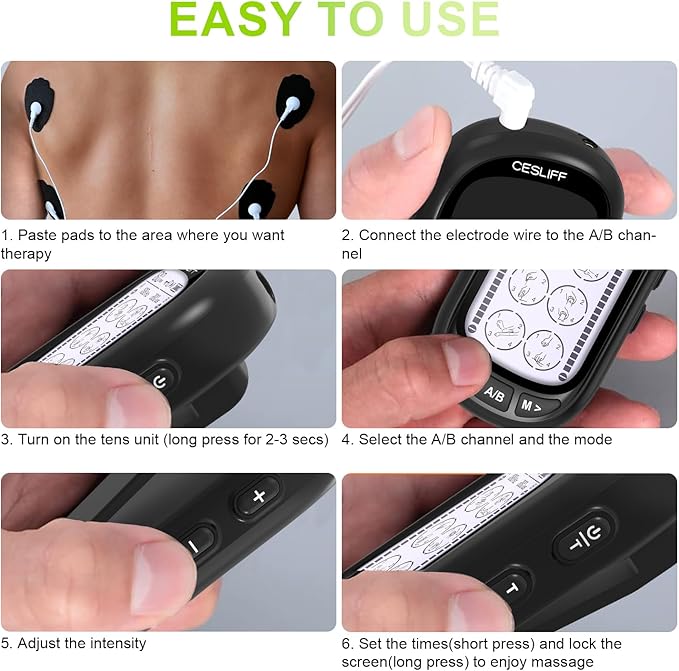 Dual Channel TENS EMS Unit 24 Modes 36 Levels, Upgraded Large Screen Intensity Muscle Stimulator for Back Neck Shoulder Pain Relief, Rechargeable Electric Pulse Massager TENS Machine with 10 Pads