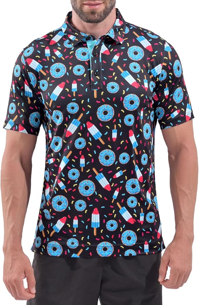 DEOLAX Mens Polo Shirts Fashion Print Mens Golf Shirt Dry Fit Mens Golf Polo Short Sleeve Quick Dry Funny Golf Shirt for Men