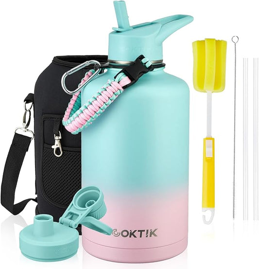 COKTIK 84oz Water Bottle with Straw - Triple Insulated Flask, 48hr Cold Retention Large Water Bottle, Leakproof Water Jug for Gym, Hiking, Camping, Outdoor Sports(Bubble Gum)