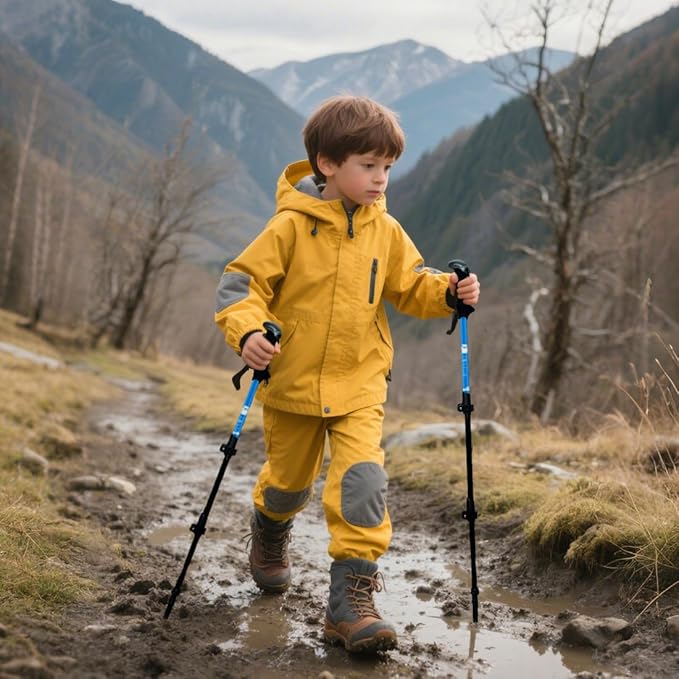 Hiking Trekking Poles, 2 Pack Anti Shock, Adjustable, Collapsible Hiking Poles for Trekking or Walking, Lightweight Aluminum Sticks for Children