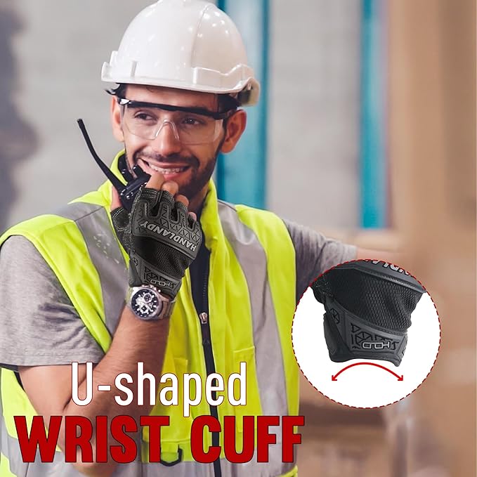 HANDLANDY Fingerless Work Gloves for Men, Padded Half Finger Tactical Mechanics Gloves, Utility Trucker Driver Gloves (Black, Medium (Pack of 1))