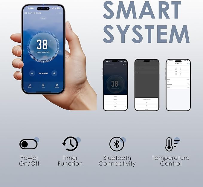 Deeptime Smart Cold Plunge Tub with Basin, Built-in Chiller (Down to 38 °F) – Smartphone Controlled, Whisper-Quiet, Spacious Design for Full-Body Recovery & Cold Therapy,White