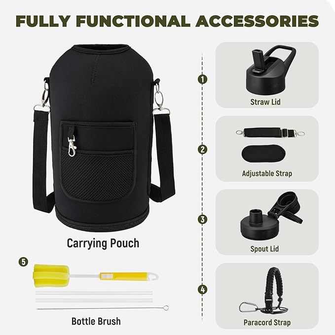 COKTIK 128oz Gallon Water Bottle - Triple Insulated Stainless Steel Flask, 48hr Cold Retention, Leakproof & BPA-Free, Large Water Jug for Gym, Hiking, Camping, Outdoor Sports(Midnight)