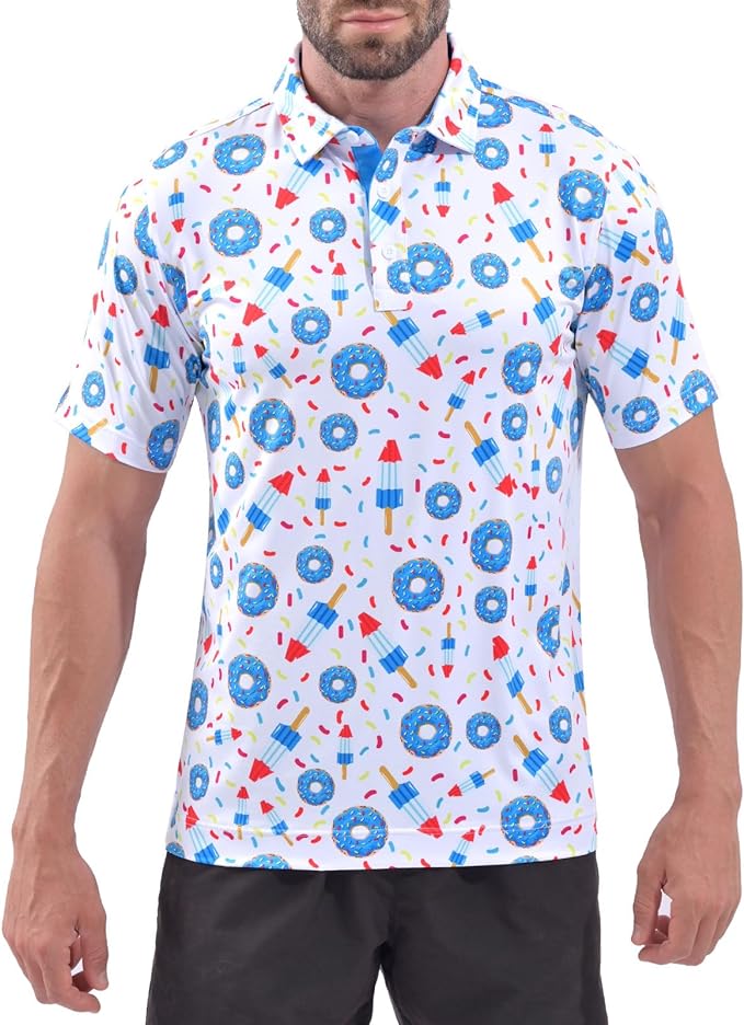 DEOLAX Mens Polo Shirts Fashion Print Mens Golf Shirt Dry Fit Mens Golf Polo Short Sleeve Quick Dry Funny Golf Shirt for Men