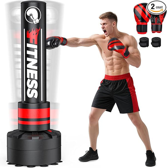 Freestanding Punching Bag for Adults - Heavy Boxing Bag with 12oz Boxing Gloves and Wristband for MMA, Kickboxing, Home Gym Training