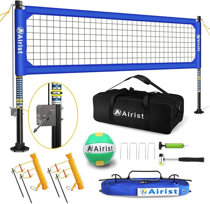 Heavy Duty Volleyball Net Outdoor with Steel Anti-Sag System, Adjustable Aluminum Poles, Professional Volleyball Nets Set for Backyard and Beach, Volleyball and Carrying Bag