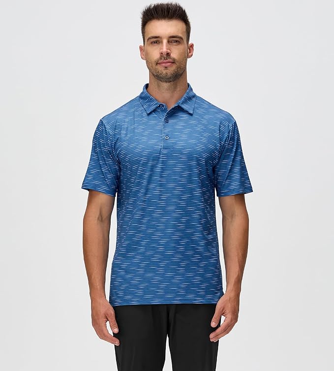 Esabel.C Jacquard Golf Shirts for Men Moisture Wicking Short Sleeve Performance Dry Fit Active Mens Polo Shirts