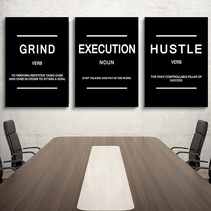 Framed Canvas Wall Art Success Quote, Office Wall Art, Black Large Poster, Positive Motivational Set of 3 Prints, Execute Failure Definition, Inspirational Print (B-3pcs,24x36inchx3pcs)