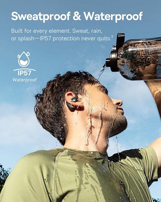 Baseus Eli Sport 2 Open-Ear Headphones Wireless Earbuds,Secure Earhook Sport Design,Ultra-Comfort,4-Mic Clear Calls, IP57 Waterproof,45H Play, Bluetooth 6.0 Earhook Fit Running Workout Gym -Green