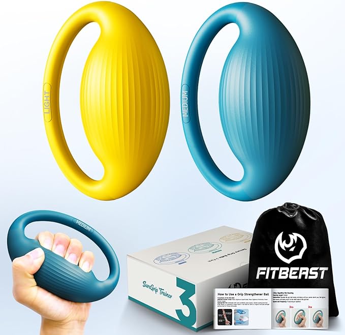 FitBeast Hand Exercise Balls - 3 Resistance Levels Stress Balls for Adults, Squeeze Balls for Hand Therapy, Rehabilitation, Arthritis, Muscle Building