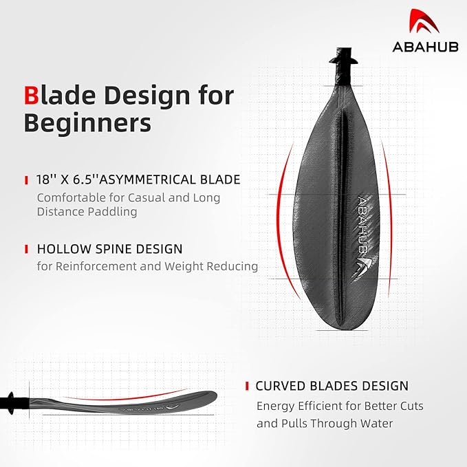 Abahub Kayak Paddle, 90.5 Inches Kayaking Oars for Boating, Canoeing with Free Paddle Leash, Aluminum Alloy Shaft Black/Blue/Green/Orange/Yellow Plastic Blades