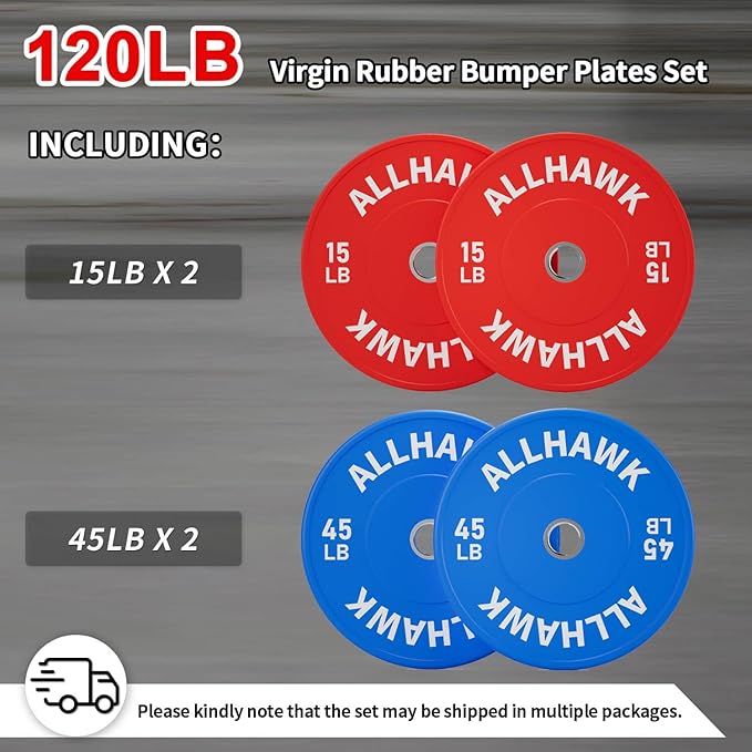 Colored Olympic Weight Plates, 2-inch Rubber Bumper Plate Set for Home Gym Barbell Weight Lifting and Strength Training