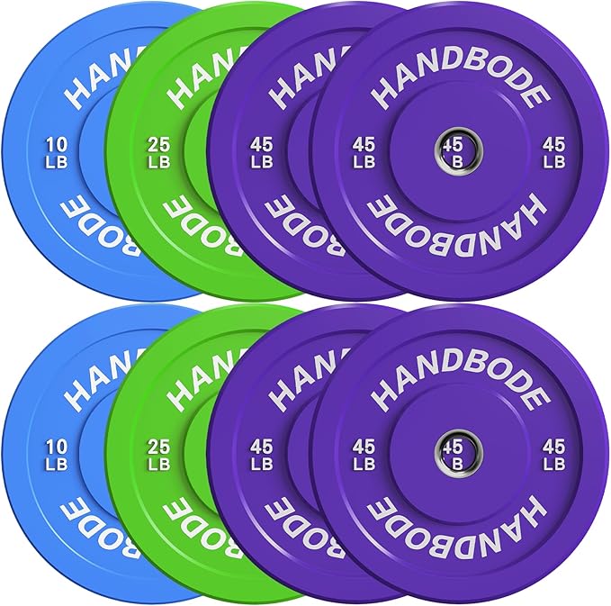 Colored Bumper Weight Plates Olympic Weight Plate Set 2-Inch, 10/15/20/25/35/45/55 lb Barbell Weight Plates Set for Home Gym, Rubber Strength Training Weights Plates for Weight Lifting