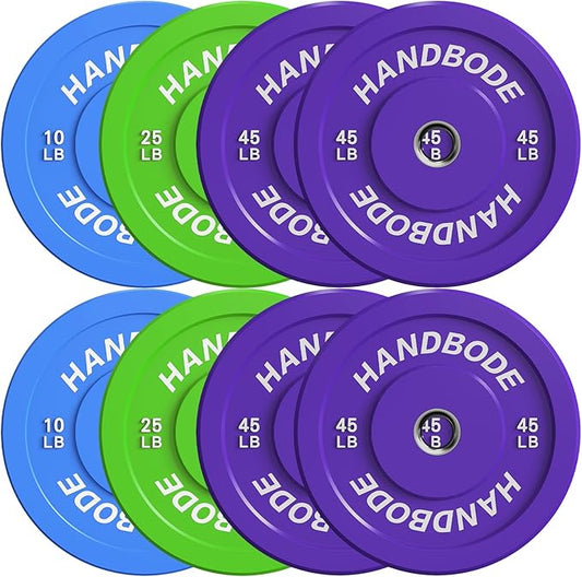 Colored Bumper Weight Plates Olympic Weight Plate Set 2-Inch, 10/15/20/25/35/45/55 lb Barbell Weight Plates Set for Home Gym, Rubber Strength Training Weights Plates for Weight Lifting