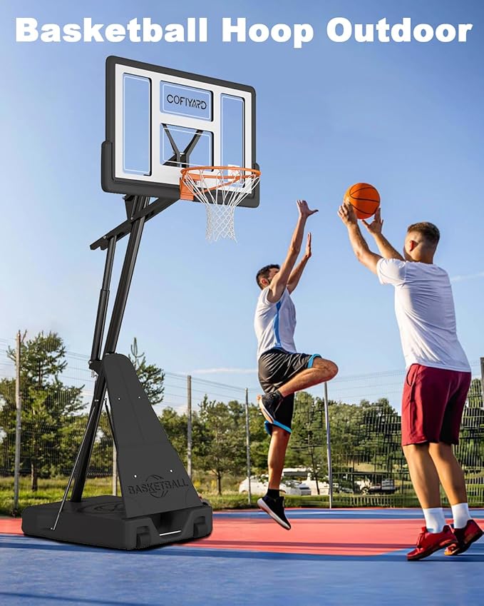Basketball Hoop Outdoor with 44/54 Inch Shatterproof Backboard, 5.25-10FT Height Portable Basketball Hoop with Sandbag, Adjustable Basketball Goal System