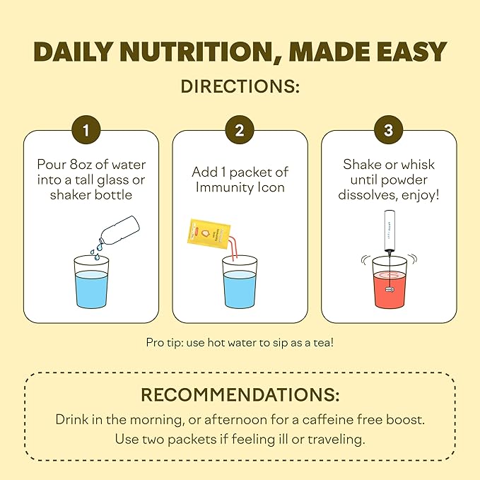 Feel Goods Immunity Icon, Zero Sugar, Vitamin C, A, B, D, E & Zinc, Organic Elderberry, Ashwagandha, Drink Mix Powder, Vegan, Non GMO, Caffeine & Gluten Free | Peach Lemonade, 15 Count