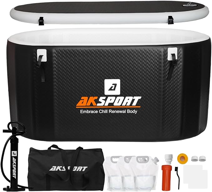 AKSPORT Ice Bath Tub for Athletes, 155 Inflatable Cold Plunge Tub Compatible with Water Chillers, Inflatable Icebath for Recovery & Cold Water Therapy，Portable Bathtub for Indoor & Outdoor-Black