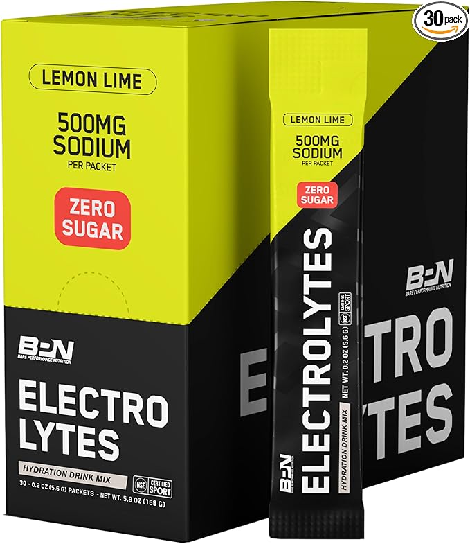 BARE PERFORMANCE NUTRITION BPN Electrolytes Go Packs Hydration Drink Mix | Sugar Free Electrolyte Powder | 500mg Sodium per Serving | Naturally Sweetened | Lemon Lime, 30 Servings