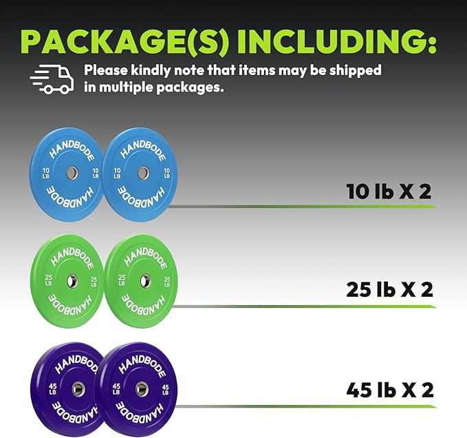 Colored Bumper Weight Plates Olympic Weight Plate Set 2-Inch, 10/15/20/25/35/45/55 lb Barbell Weight Plates Set for Home Gym, Rubber Strength Training Weights Plates for Weight Lifting