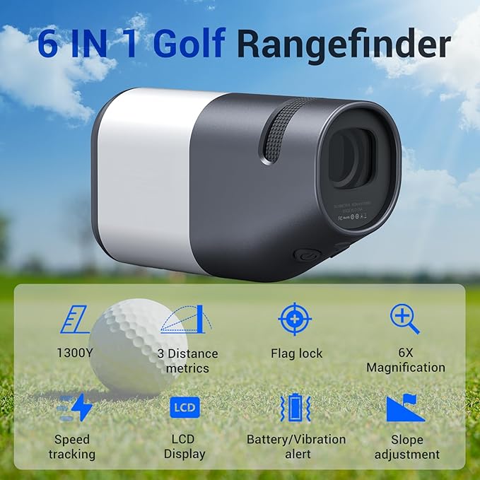 Deepfeel Golf Rangefinder with Slope, 1300Yards Laser Range Finder, 6X Magnification, 0.5s Flag Pole Locking Vibration, LCD Display, Vibration Angle Measurement, Golf Accessories for Men/Women(Gray)