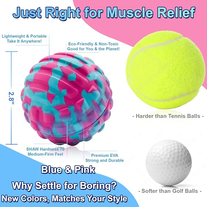 Deep Tissue Massage Ball for Exercise & Recovery - SGS Certification - Targets Back, Shoulder, Legs&Feet - Relieves Muscle Knots, Joint Pain&Tightness, Pressure Point Therapy- Myofascial Release Ball